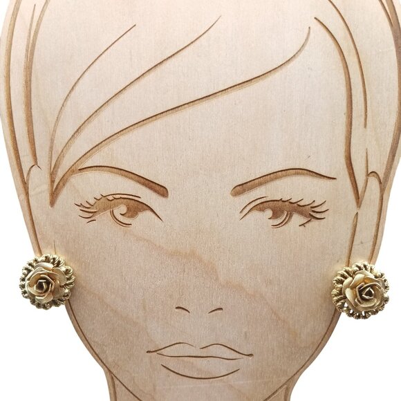 Vintage Golden Rose Clip-On Earrings - Picture 1 of 4